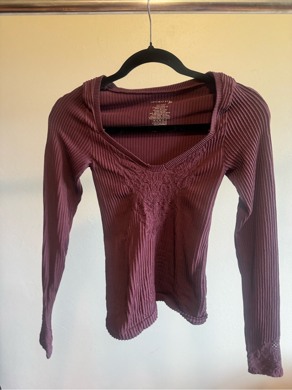 Free People Ribbed Long Sleeve V-Neck Top in Plum